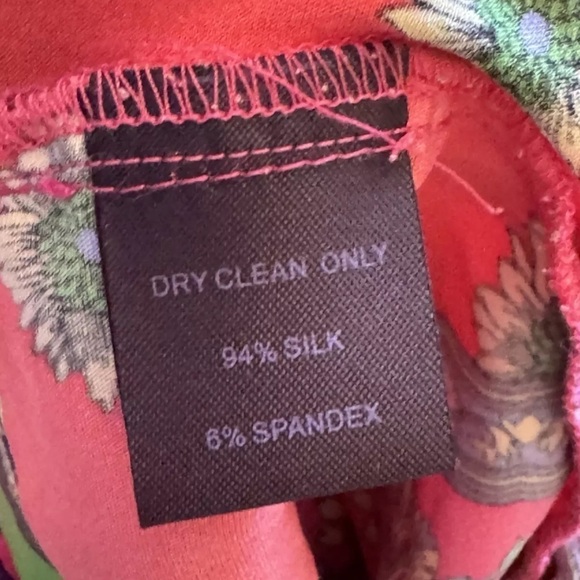 Hale Bob Dress Tunic S Women's Red Pink Silk Floral Stretch Boho Party Dressy - Picture 8 of 9